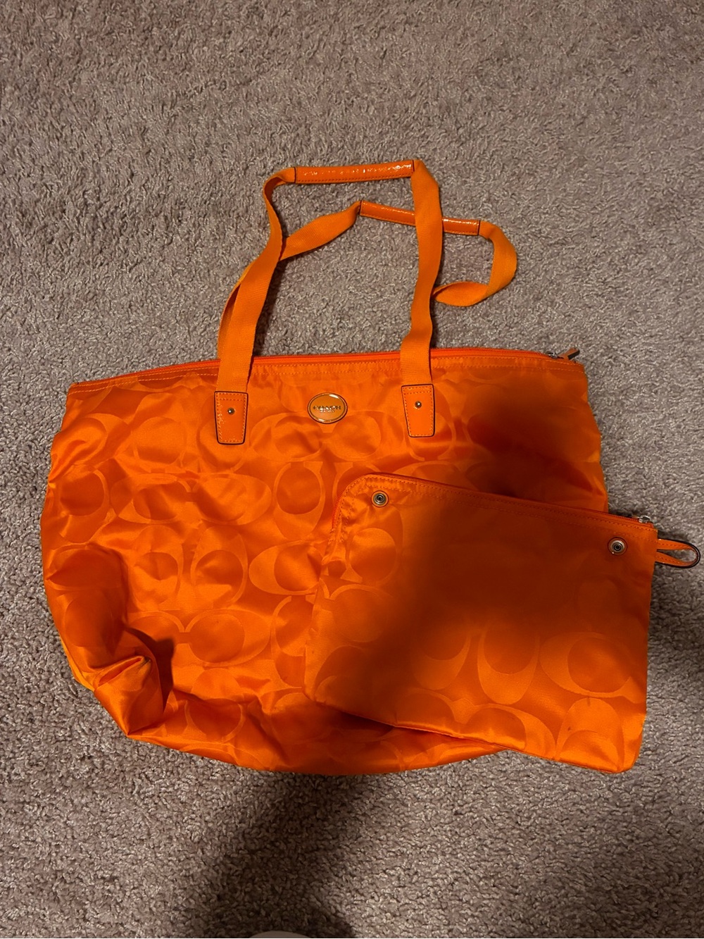 Coach Orange Signature Nylon Tote with Removable Pouch